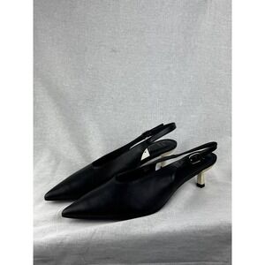 A New Day Womens Black Pointed Toe Slingback Kitten Heels Gold Accent Size 10